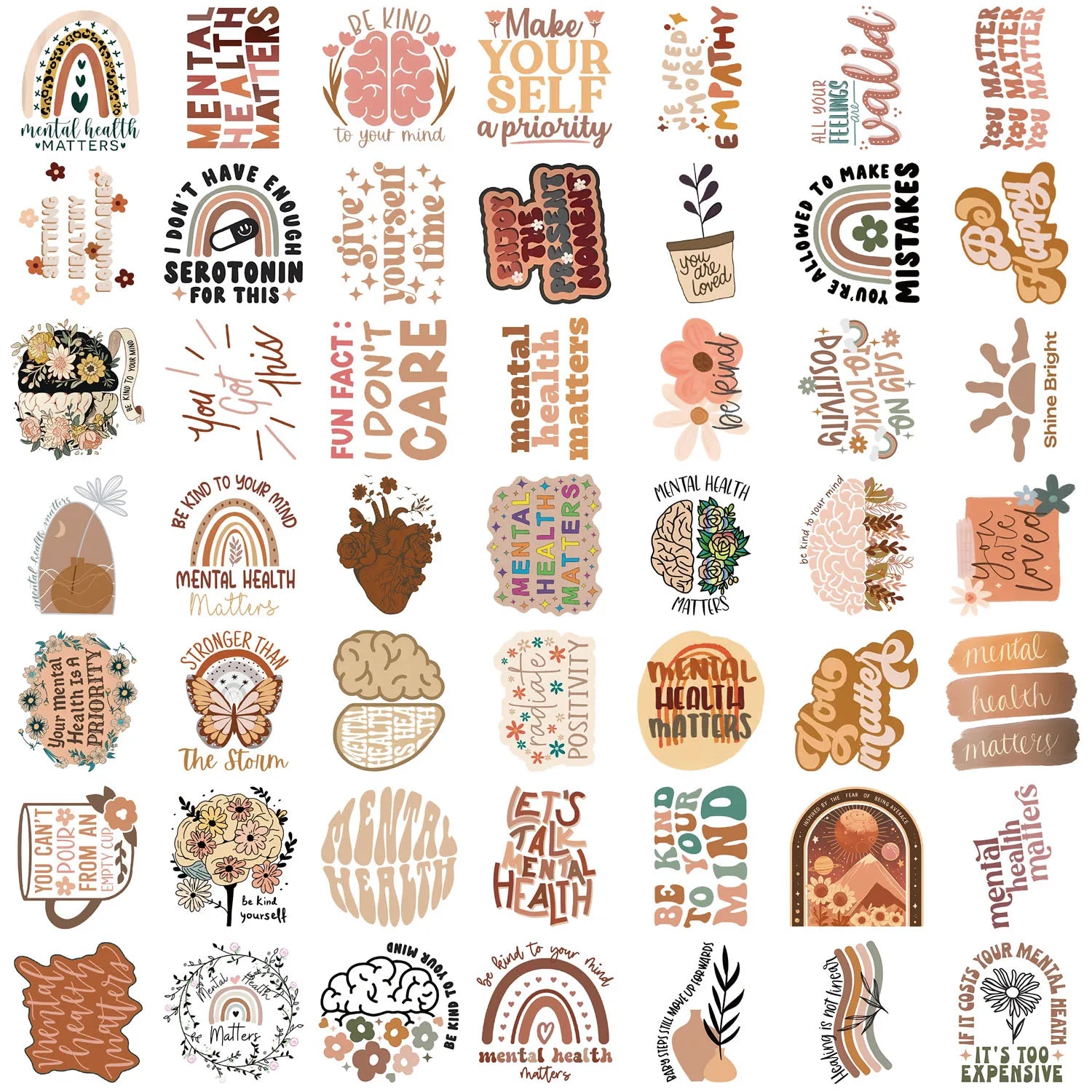 50pcs Mental Health Stickers – Graffiti Decals for Laptop, Water Bottle & More